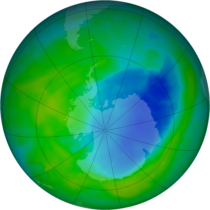 Antarctic ozone map for 07 December 2011